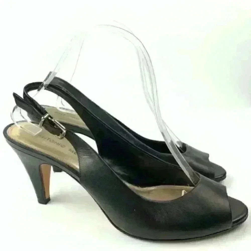 Antonio Melani heels sz 8.5 Black leather leather 90s Y2k